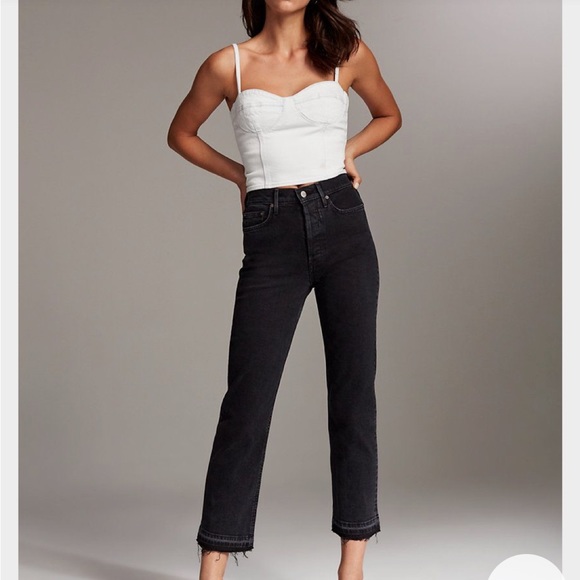 Denim Forum Arlo High Rise Straight Faded Black Denim Size 29 - Picture 1 of 12